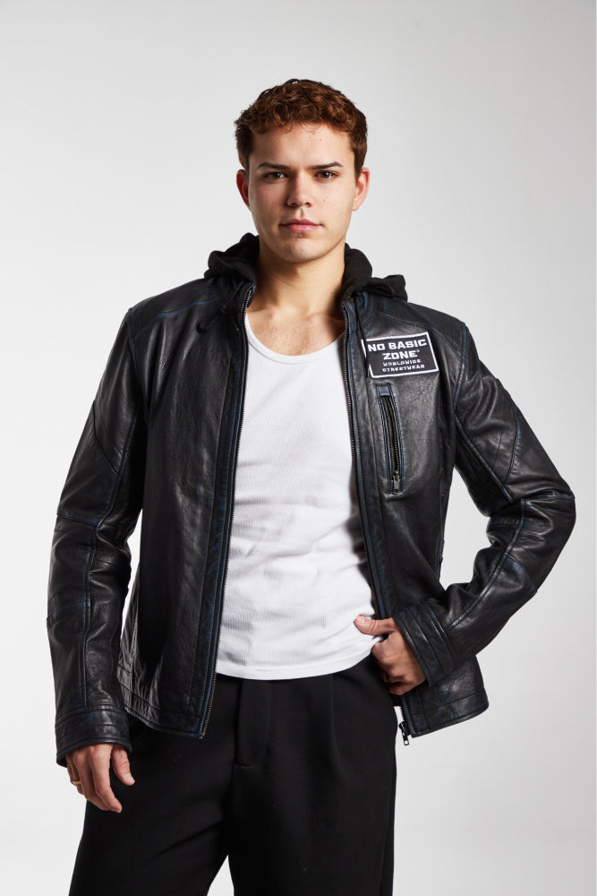NBZ HOODED BLACK // LEATHER JACKET