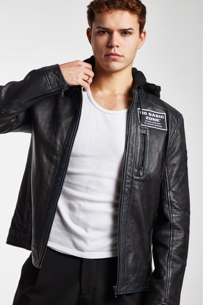 NBZ HOODED BLACK // LEATHER JACKET
