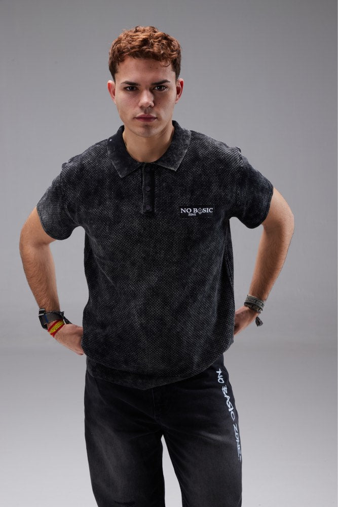 TIMELESS // FADED BLACK POLO SHIRT - No Basic Zone